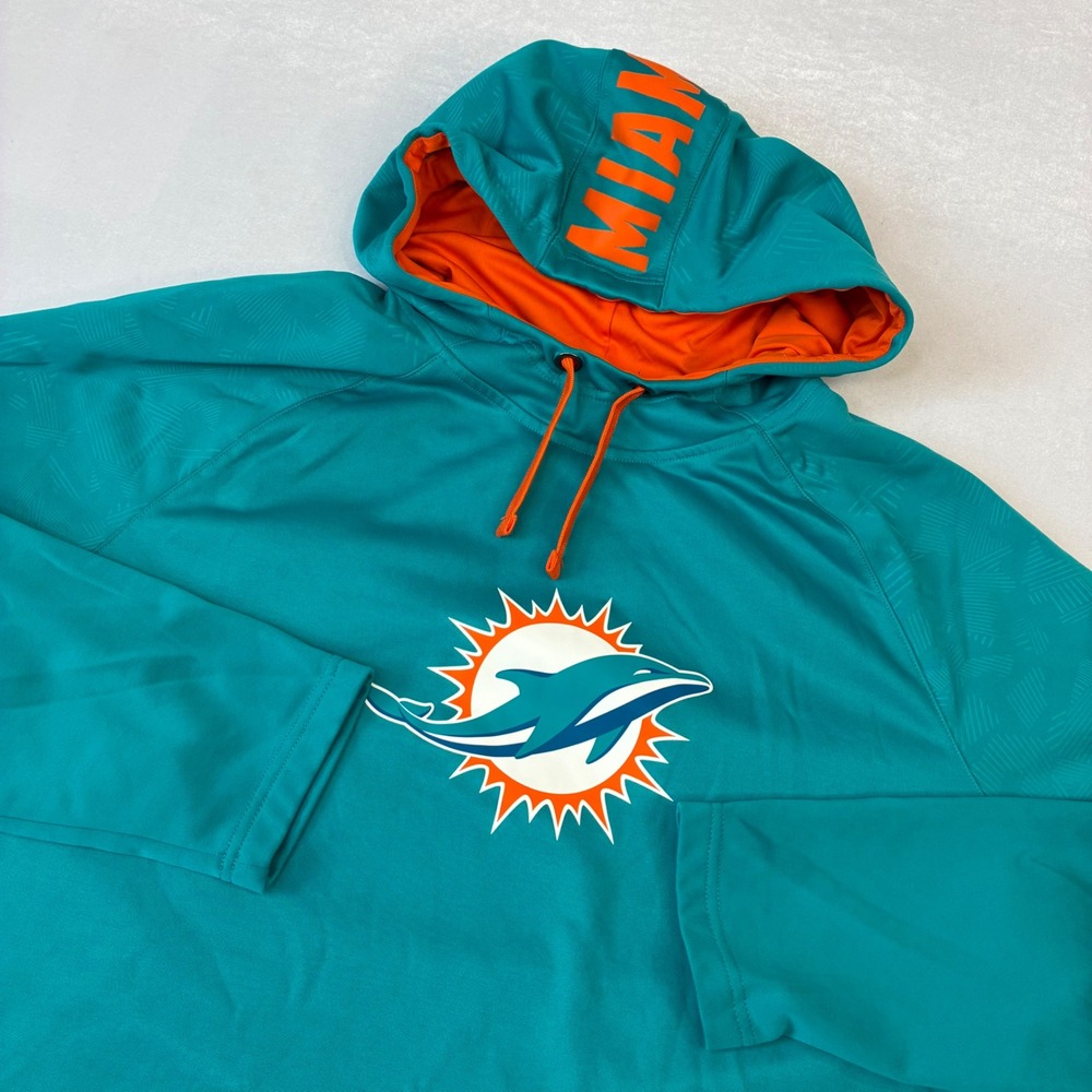 Fanatics‎ Miami Dolphins Hoodie Mens XXL Teal Orange NFL Performance Pullover